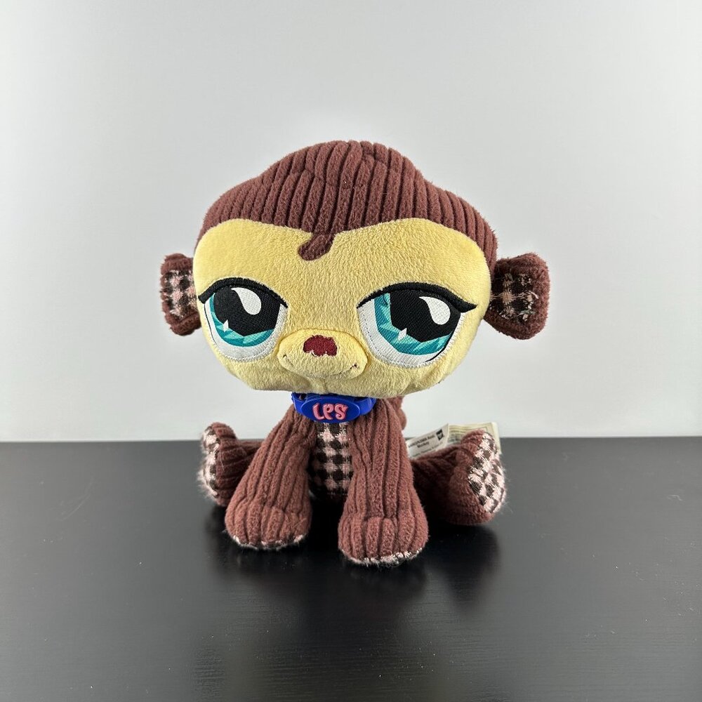 Littlest Pet Shop Brown Monkey Plush Stuffed Animal Toy Hasbro 8” LPS Collar